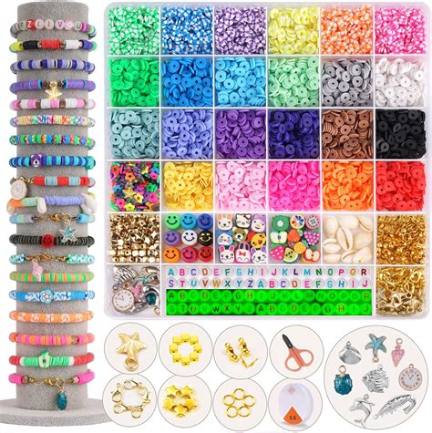 Fziivqu 6100 Pcs Clay Beads Bracelet Making Kit 24 Colors Flat Clay Beads Set Preppy