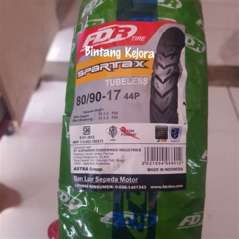 Jual BAN LUAR FDR TUBELESS TUBLES SPARTAX 80 90 17 BAN DEPAN BELAKANG