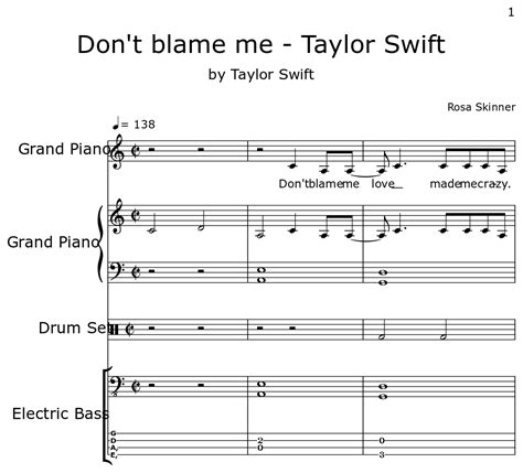 Don't blame me - Taylor Swift - Sheet music for Piano, Drum Set ...