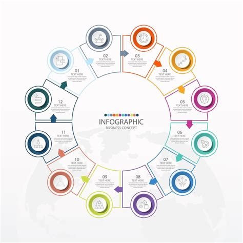 12단계 프로세스 또는 옵션이 있는 기본 원 인포그래픽 템플릿 프리미엄 벡터