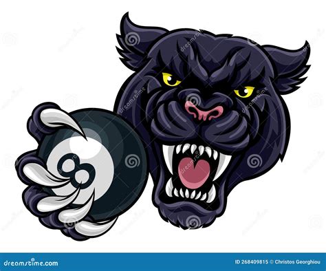 Panther Furioso Pool 8 Ball Billar Mascota Caricatura Ilustración Del