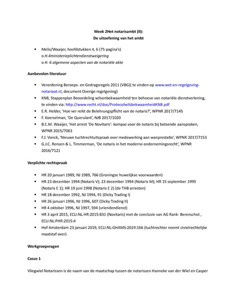 Wg Nrs Wg Nrs Week Het Notarisambt Ii De Uitoefening Van Het