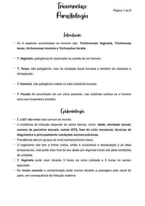 Parasitologia pdf resumo parasito Página 1 de 9 Introdução As 4