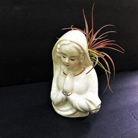 Vintage Virgin Mary Praying Succulent Planter White Iridescent Etsy