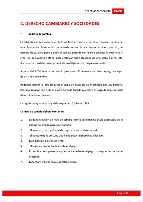 Mercantil M Derecho Cambiario Y Sociedades La Letra De Cambio La