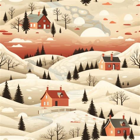 Premium Photo Snowy Landscape With Houses And Trees Painting