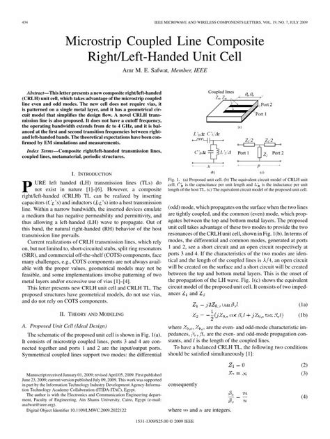 PDF Microstrip Coupled Line Composite Right Left Handed Unit Cell