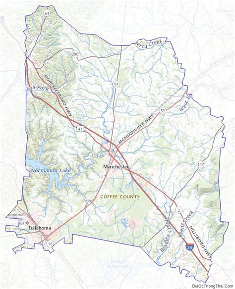 Map of Coffee County Tennessee Địa Ốc Thông Thái