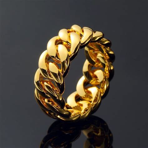 10mm Cuban Gold Plated Ring Mens Gold Jewelry Wedding Rings