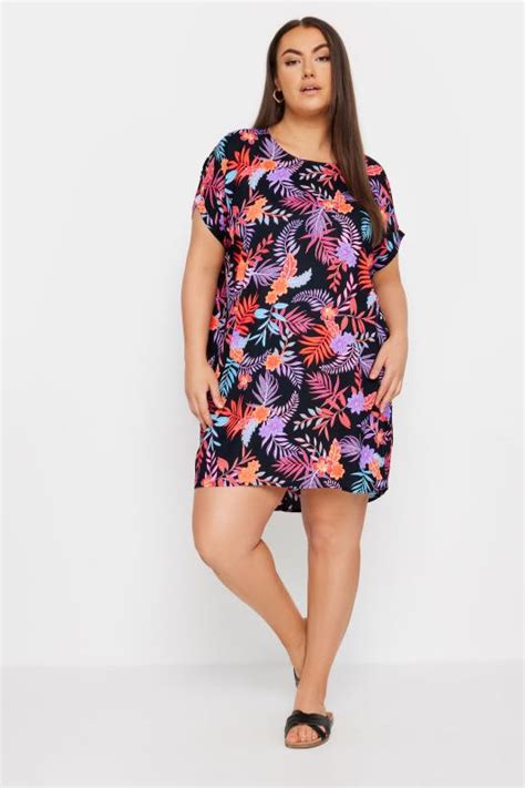 Yours Plus Size Black Tropical Print Shift Dress Yours Clothing