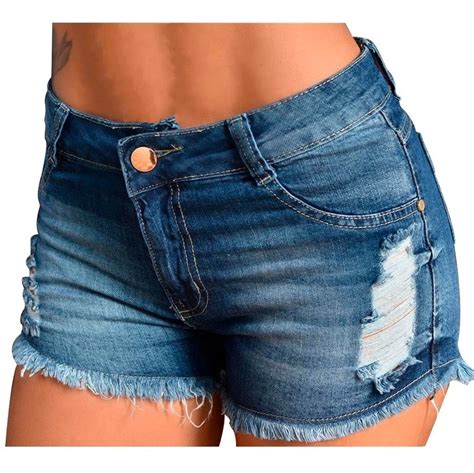 Short Feminino Jeans Rasgado Cintura Alta Desfiado Premium Mercado Livre