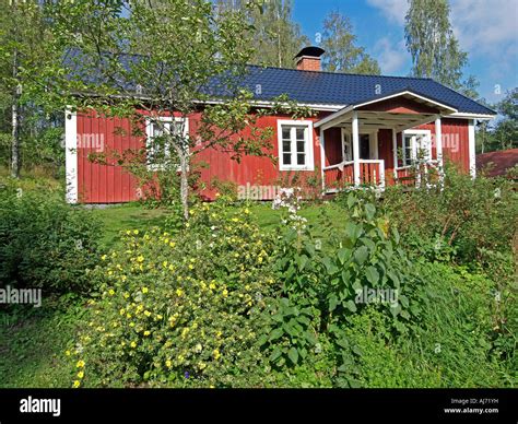 Typical Scandinavian Red Wooden Timber House In Finland Stock Photo Alamy