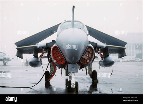 A Front View Of An A 6 Intruder Aircraft Wings Folded From The Marine