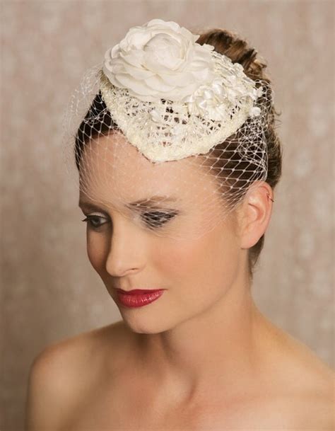 Ivory Lace Bridal Hat Birdcage Veil Hat Wedding Fascinator