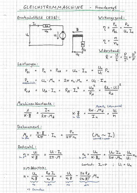 Formelsammlung El Maschinen 2016 SS Elektrische Maschinen Studocu