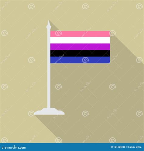 Genderfluid Pride Flag With Flagpole Flat Icon With Long Shadow Vector