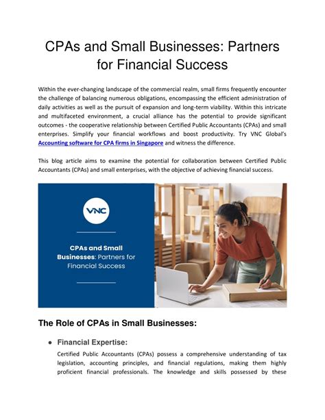 PPT CPAs And Small Businesses Partners For Financial Success