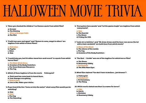 Halloween Movie Trivia - 15 Free PDF Printables | Printablee