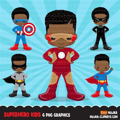 Superhero Clipart Superhero Backdrop Black Boy Superheroes | Etsy