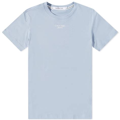 Calvin Klein Stacked Logo T Shirt Sky Blue End