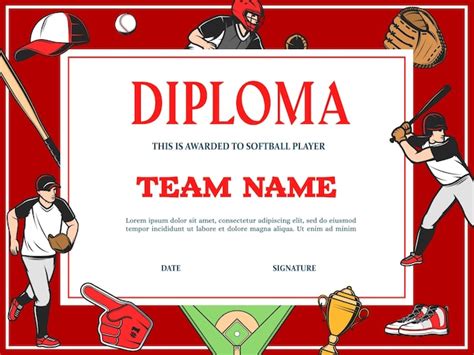 Certificado de premio de equipo deportivo de diploma de béisbol