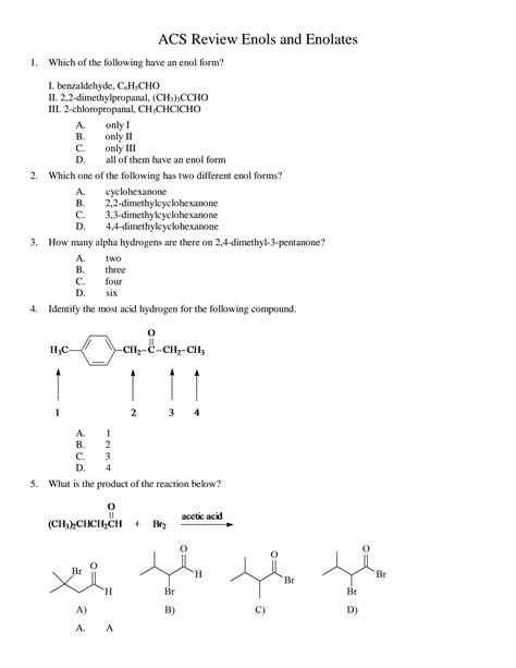 SOLUTION Organic Chemistry ACS Review 18 Enols And Enolates Studypool