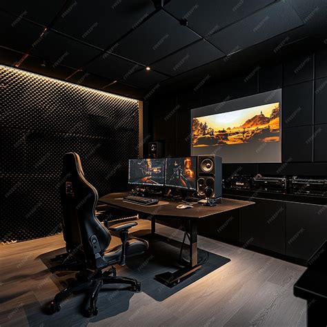 A gaming room with soundproof walls and immersive sound systems