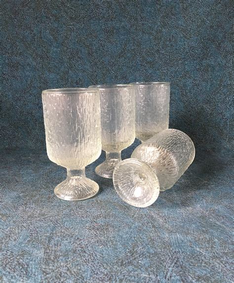 Vintage Indiana Glass Crystal Ice Water Goblets Textured Etsy