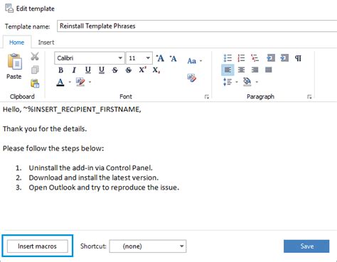 How To Use Template Phrases In Outlook Help Page