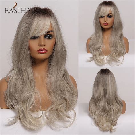 Easihair Grey Ombre Wavy Wigs Long Synthetic Wigs For Women Wigs With