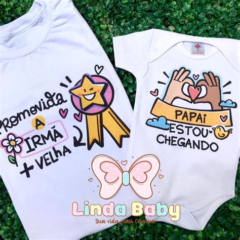 Kit Camiseta Promovida a Irmã Mais Velha Body Revelacao Elo7