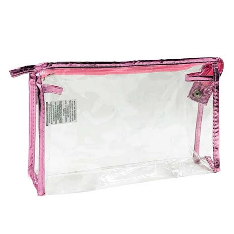 Necessaire Transparente Borda Metálica Zíper Diamante Rosa Claro