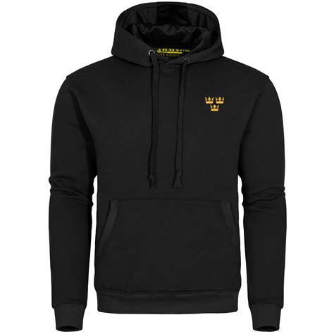 Nordic Army Pullover Hoodie Tre Kronor Svart Hoodie Militärkläder