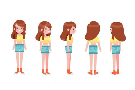 Premium Vector Girl Woman Front Side Back View Flat Vector Character For Animation Separate