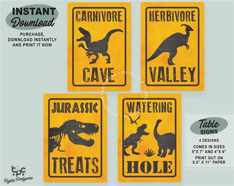 Dinosaur Birthday Signs Printable Dinosaur Set of Table Signs Printable Jurassic Decor T-rex ...