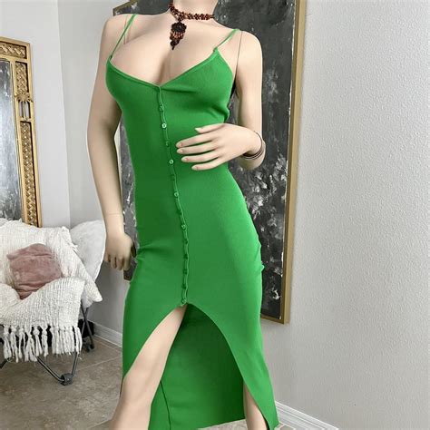 Women's Green and Yellow Dress | Depop