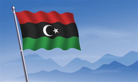 Kingdom Of Libya Flag With Background Of Mountains And Sky 20809482