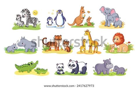 Mom Baby Animals Elephant Zebra Lion Stock Vector (Royalty Free ...