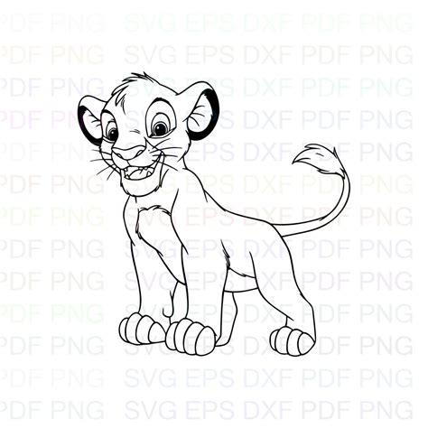 Simba The Lion King Outline Svg Stitch Silhouette Svg Dxf Eps Pdf