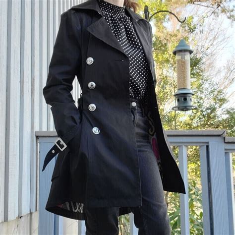 Double Breasted Black Trench Coat Womens Brand Black Gem