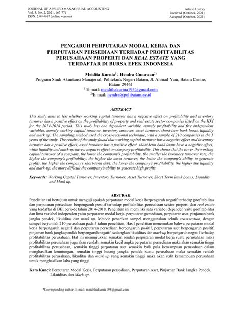 PDF Pengaruh Perputaran Modal Kerja Dan Perputaran Persediaan