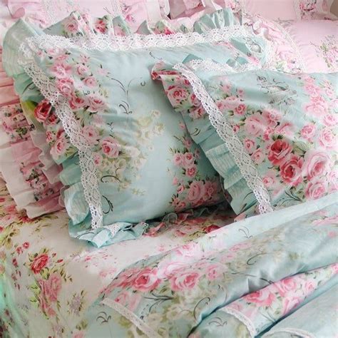 Victorian Blue Ruffle Shabby Rose Floral Lace Cotton Duvet Etsy