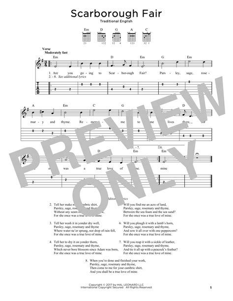 Scarborough Fair By Traditional English Sheet Music For Solo Guitar At Sheet Music Direct