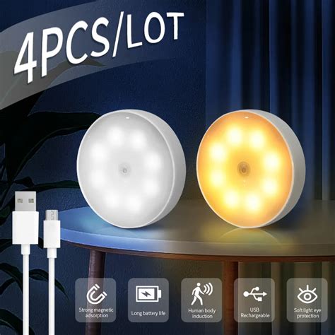 4pcs Usb Rechargeable Motion Sensor Led Night Light Wall Decoration Bedroom Night Lamp Kitchen