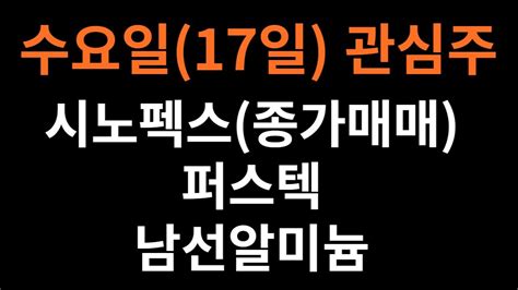 수요일17일 관심주 시노펙스종가매매 퍼스텍 남선알미늄테마이낙연 식량 조국 건설기계 미국부채한도협상