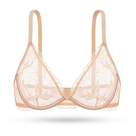 Deyllo Womens Sexy Lace Balconette Bra See Through Demi Unlined Bras Mesh Sheer Underwire Bra