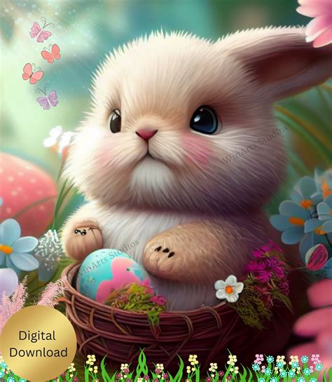 Rabbit Wall Art Cute Easter Bunny Rabbit In Garden Mothers Day