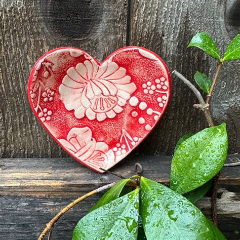 Heart Dish Heart Shaped Ceramic Dish Ideal Pottery T Red Heart Dish Small Jewelry Dish