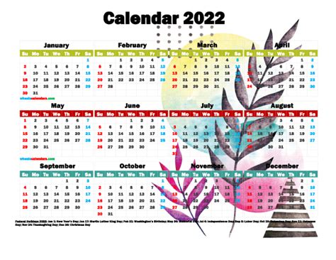 Free Printable 2022 Calendar With Holidays (Premium Template 27482)