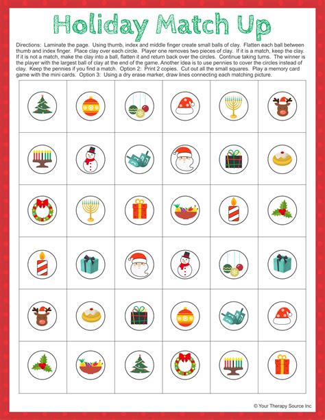 Holiday Match Up Fine Motor and Visual Memory Activity - Your Therapy ...